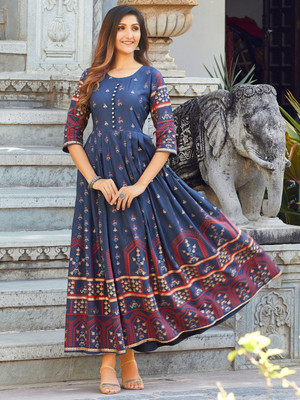 hardik fab Anarkali Gown(Blue)