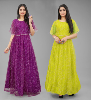 DECOFIN Flared/A-line Gown(Purple, Yellow)