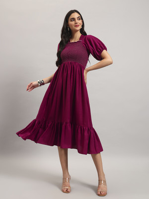 Jash Creation Women Fit and Flare Purple Ankle Length Dress