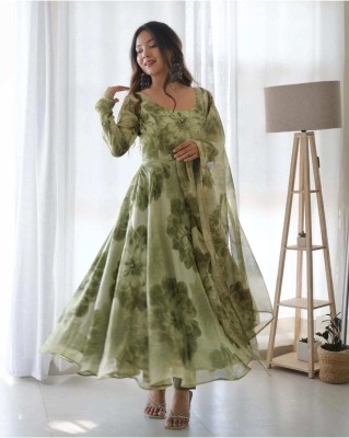 Vaarni Creation Anarkali Gown(Green)