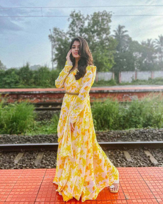 REVA ENTERPRISE Anarkali Gown(Yellow)