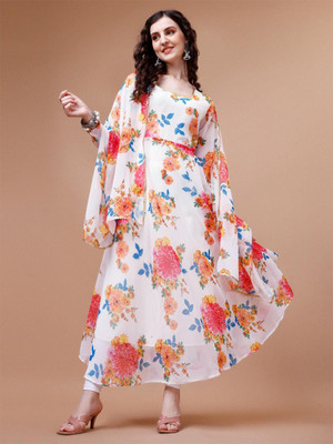 Jash Creation Women Fit and Flare White Maxi/Full Length Dress