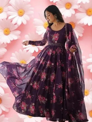 D'CART Flared/A-line Gown(Purple, Pink)