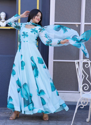 DRI ENTERPRISE Anarkali Gown(Light Blue)