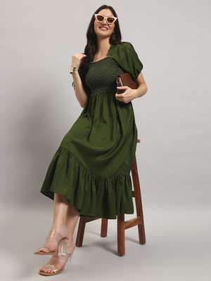 Krunal Raiyani Women Fit and Flare Light Green Ankle Length Dress