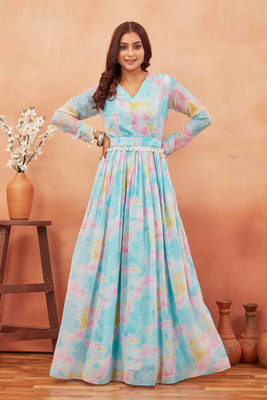 Odd by chansi Trendz Anarkali Gown(Light Blue)