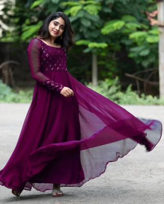 BAMSOM WEAR Flared/A-line Gown(Purple)
