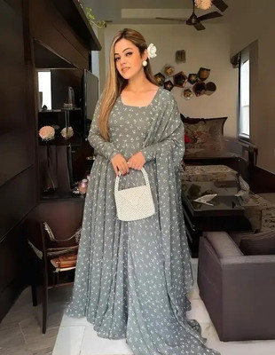 PARV ENTERPRISE Anarkali Gown(Grey)
