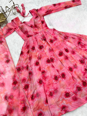 JS CREATIVE Anarkali Gown(Pink)