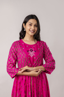 ftDiva Women Printed Anarkali Kurta(Pink)