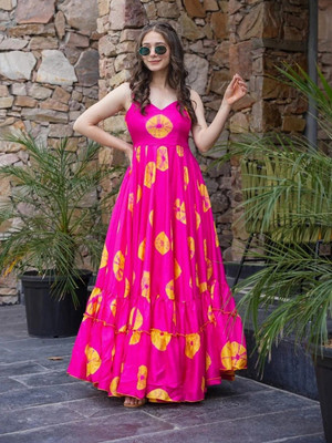 Barters boutique Flared/A-line Gown(Pink, Yellow)
