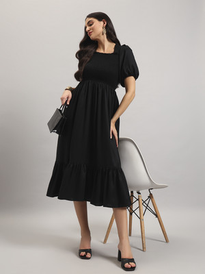 Femvy Women Solid Anarkali Kurta(Black)