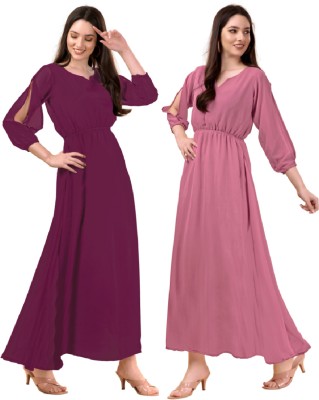 Maruti Nandan Fab Anarkali Gown(Purple, Pink)