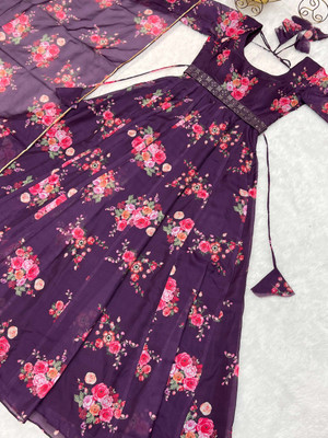 JS CREATIVE Anarkali Gown(Purple)