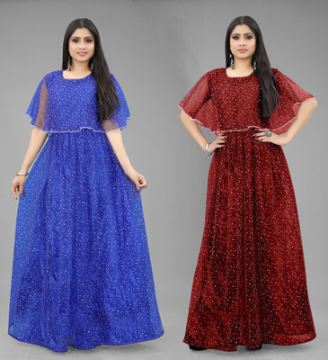 DECOFIN Flared/A-line Gown(Blue, Maroon)