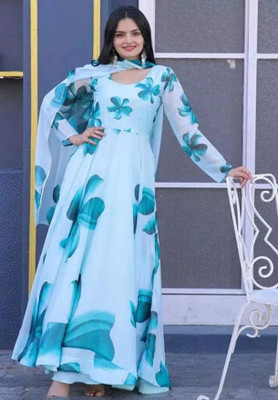 shifa international Flared/A-line Gown(Light Blue)