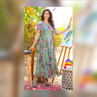 SSICREATIVE Anarkali Gown(Green)