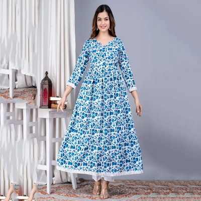 Kt Textile Anarkali Gown(Blue)
