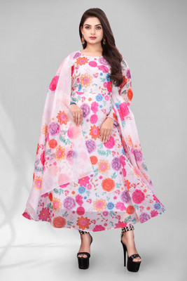 RaxuEnterprise Anarkali Gown(White)