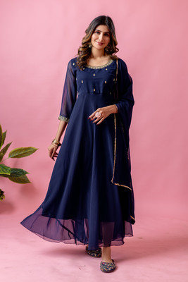 Sukhvilas Enterprise Anarkali Gown(Dark Blue)