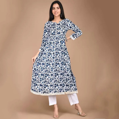 Kt Textile Anarkali Gown(Blue)