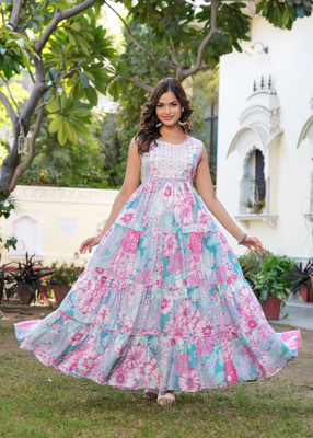 CHARVI CREATION Flared/A-line Gown(Light Blue)