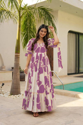 Freya Women Fit and Flare Purple Maxi/Full Length Dress