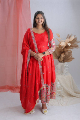 otfit feb private limited Anarkali Gown(Orange)