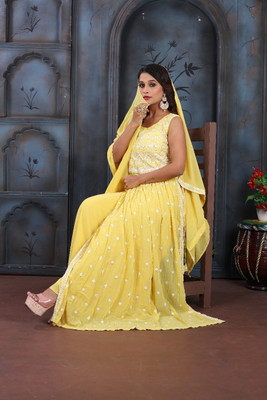 Ateeqa creation Flared/A-line Gown(Yellow)