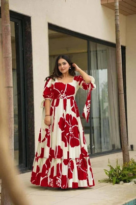 VIMURA FASHION Flared/A-line Gown(Red, White)