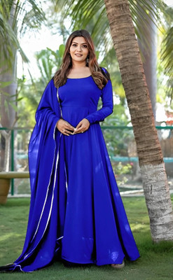 JS CREATIVE Anarkali Gown(Dark Blue)