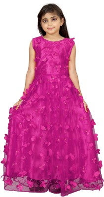 A To Z Cart Anarkali Gown(Pink, Red)