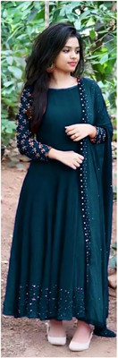 BLACK PATTI Flared/A-line Gown(Dark Green)