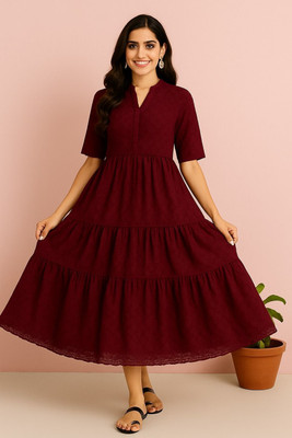 ManyaaFashions Flared/A-line Gown(Maroon)