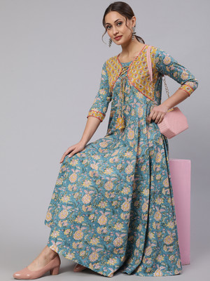 GLAM ROOTS Flared/A-line Gown(Blue)