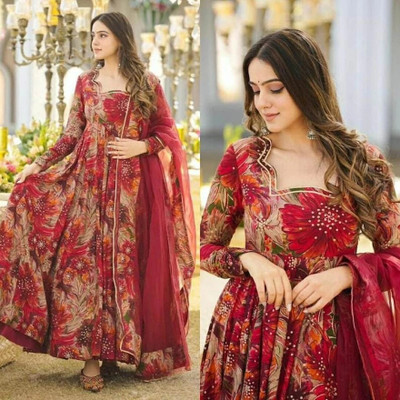 GUNHILD Anarkali Gown(Maroon, Gold, Red, Grey)
