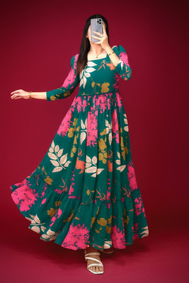 DivaFashionWear Flared/A-line Gown(Dark Green)