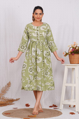 HARIOMCOLLECTIO Women Floral Print Gown Kurta(Light Green)