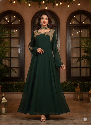 SWASTIK Anarkali Gown(Dark Green)
