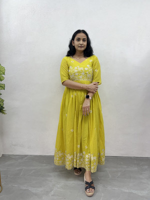 VASTRACHHAYA Flared/A-line Gown(Yellow)