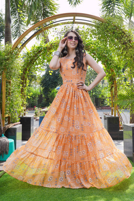 Odd by chansi Trendz Flared/A-line Gown(Orange)