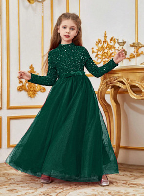 Mastienterprise Girls Maxi/Full Length Party Dress(Green, Full Sleeve)