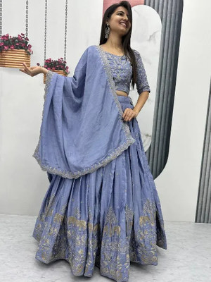 MITRA CREATION Embellished Semi Stitched Lehenga Choli(Light Blue)