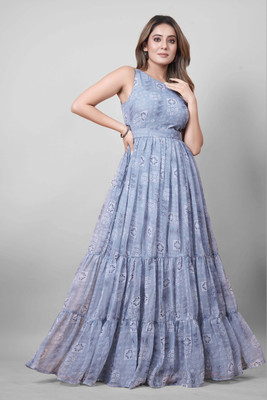 Odd by chansi Trendz Flared/A-line Gown(Grey)