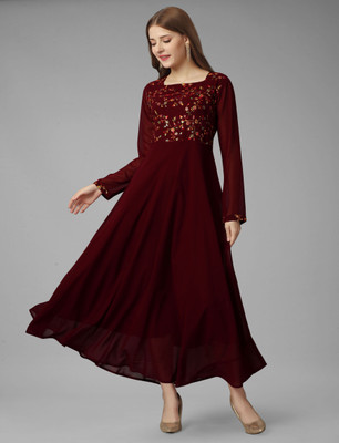 SHIVAYFAB Women Embroidered A-line Kurta(Maroon)