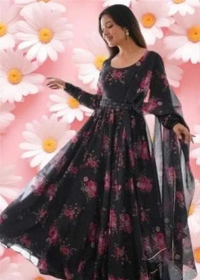 DM MART Flared/A-line Gown(Black)
