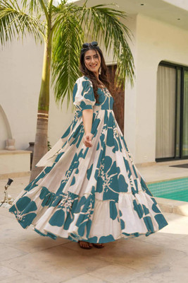 Clothing Shot Anarkali Gown(Light Blue)