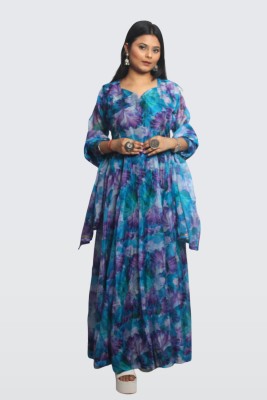 Randeep Clothing Anarkali Gown(Blue)