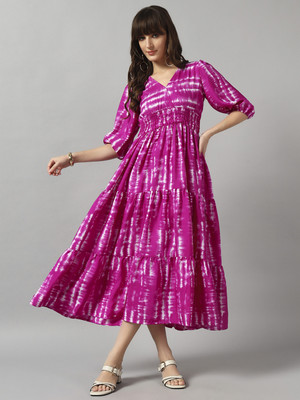 Femvy Women Printed Ethnic Dress Kurta(Purple)