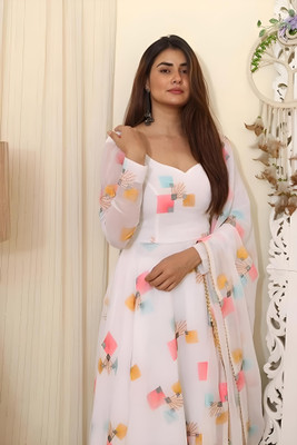 mogal fashion Anarkali Gown(White)
